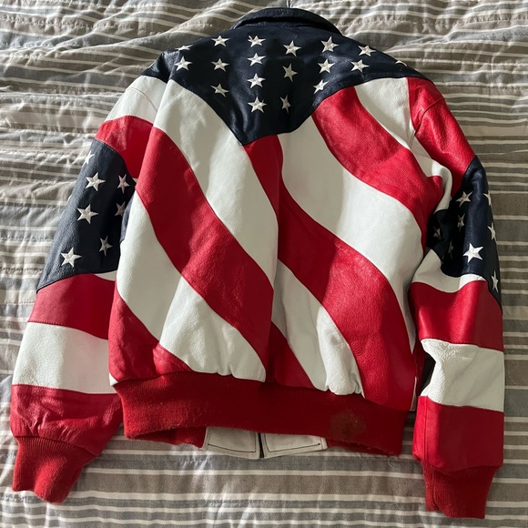 Vintage Vintage WHEREMI Michael Hoban Patriotic American Flag Leather Bomber. - Picture 5 of 6